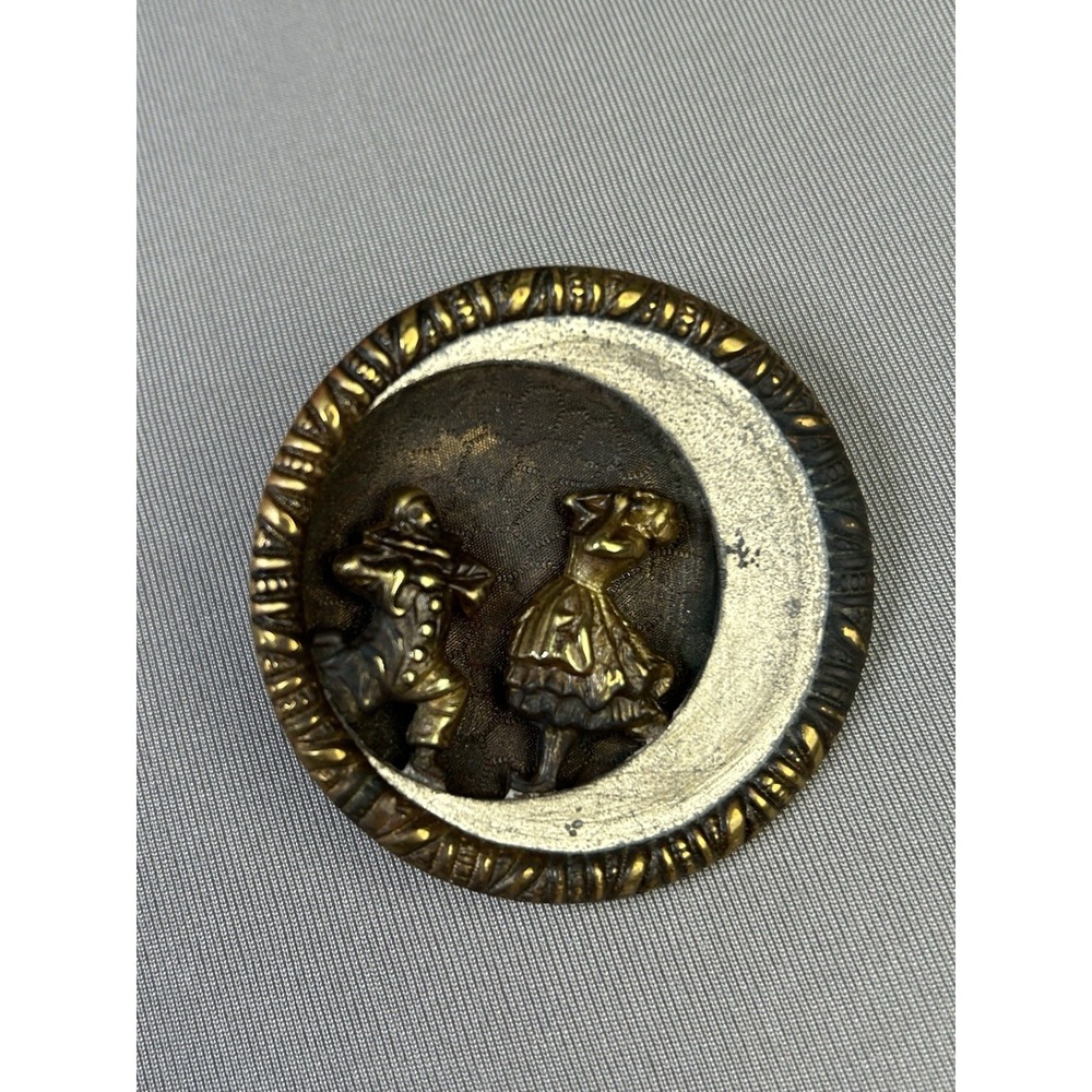 Pagliacci Opera Clown Crescent Moon Antique Metal Loop Picture Button